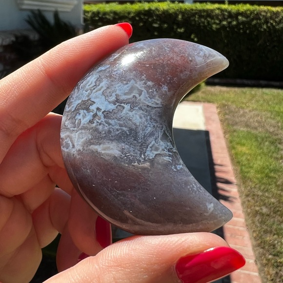 Purple Blue Moss Agate Crescent Moon Carving - Picture 4 of 5